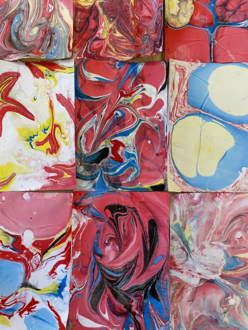 Image of a different pieces of marbled paper. 