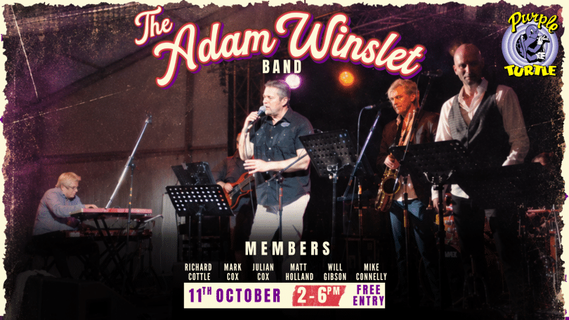 Photo of the Adam Winslet band. with date and time of performance