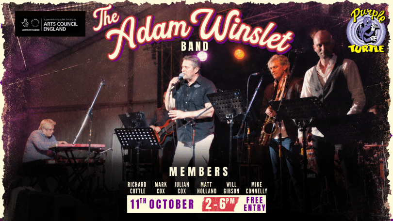 Photo of the Adam Winslet band. with date and time of performance
