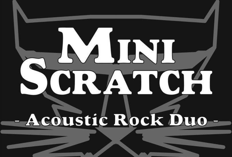 Mini scratch band logo which looks a bit like a cat's head, with the name of the band over the top