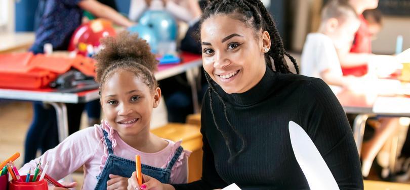 Mother and daughter doing craft activities