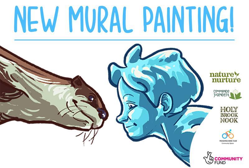 Artwork of an otter and a child made of water