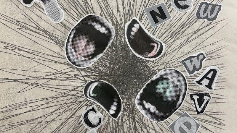 art work mono print and collage of mouths