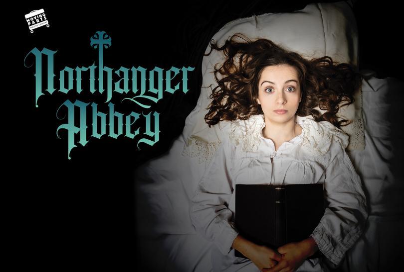 Poster for Northanger Abbey with an actress in period dress lying on a bed and staring up