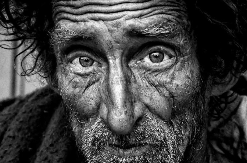 old man close up of face and staring eyes