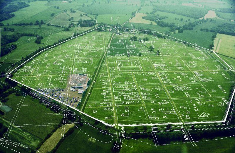 Ariel shot of Calleva Atrebatum with areas overlaid on it