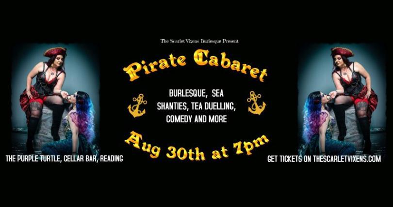 Poster for The Scarlet Vixens Present: Pirate Night featuring a burlesque performer dressed in a pirate costume