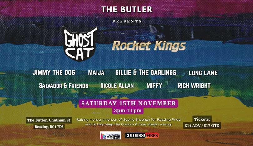 Reading Pride Fundraiser All-Dayer listing the acts performing