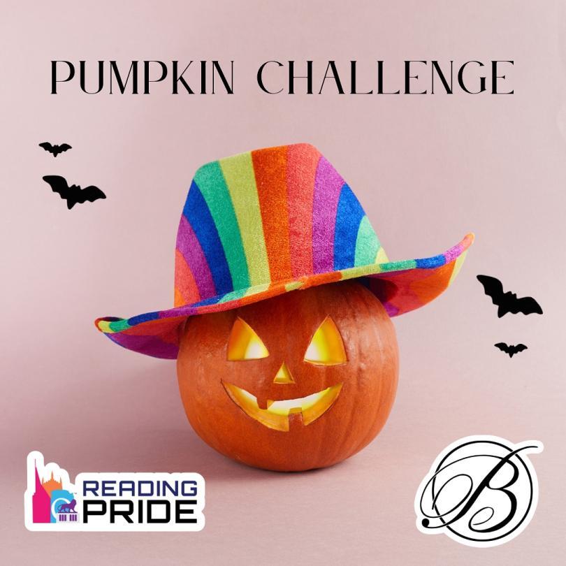 halloween pumpkin with a carved face and a rainbow hat