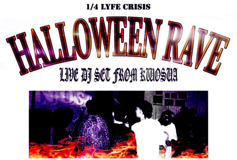 poster with a high-contrast image of ravers