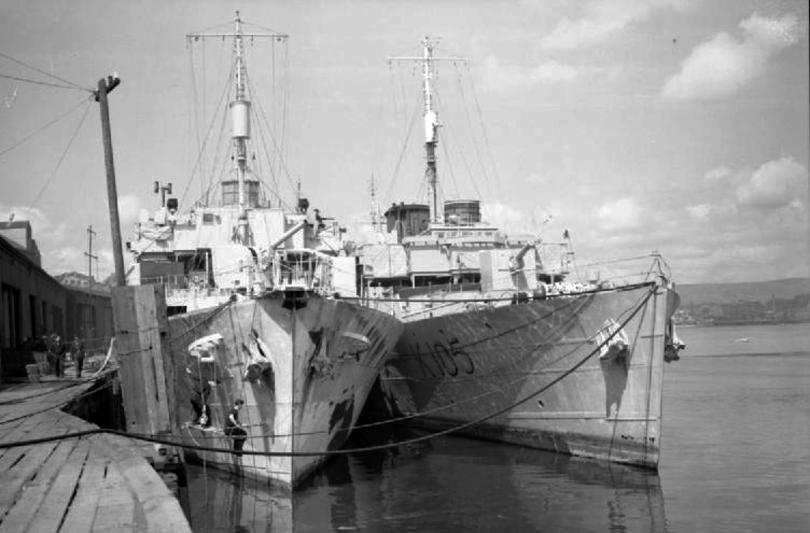 Navy vessels docked during the Second World War