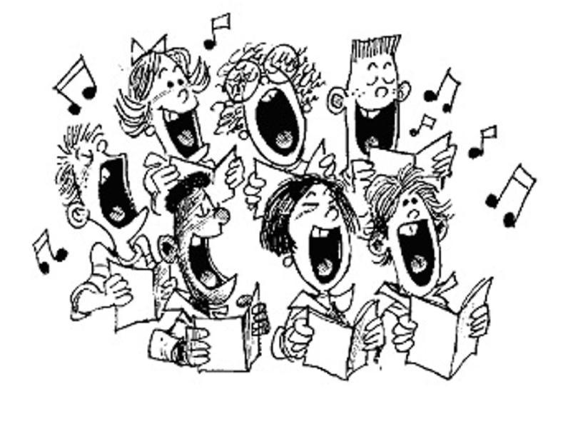 Cartoon of some people with their voices open in song.