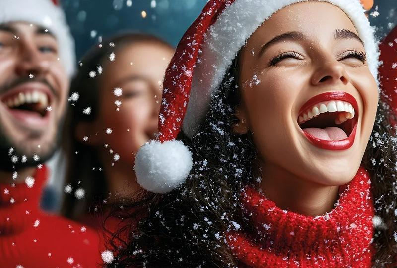 AI art of people singing in red jumpers and Christmas hats