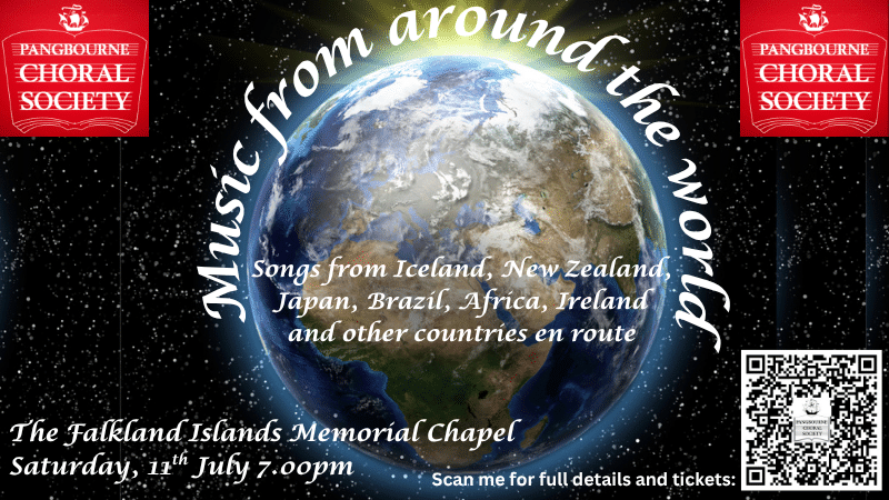 Poster for Music from around the World concert with an image of the planet Earth