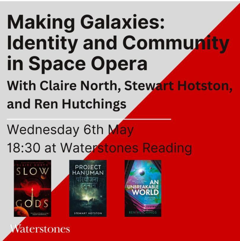 Event posters with the title of the event and images of three book covers