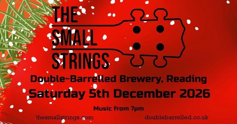 The Small Strings logo against a red and green festive background