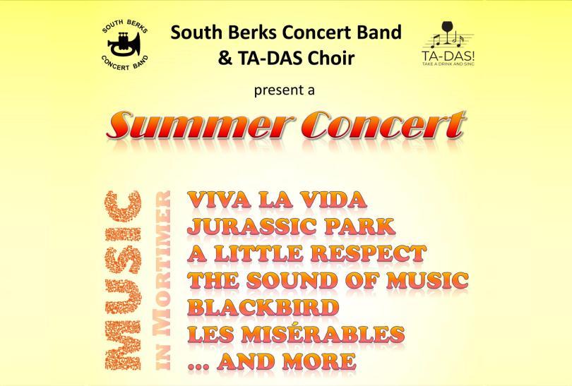 poster for Summer Concert with South Berks Concert Band and TA-DAS Choir featuring both groups' logos