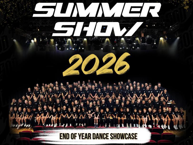 Reading School Of Dance Summer Show 2026 logo and a big class image of all the dancers