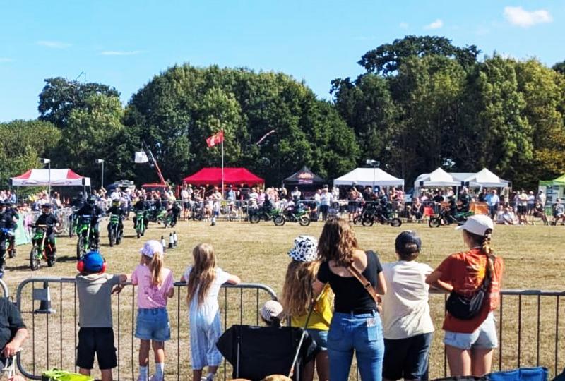 Motorcycles in the arena at the Swallowfield Show
