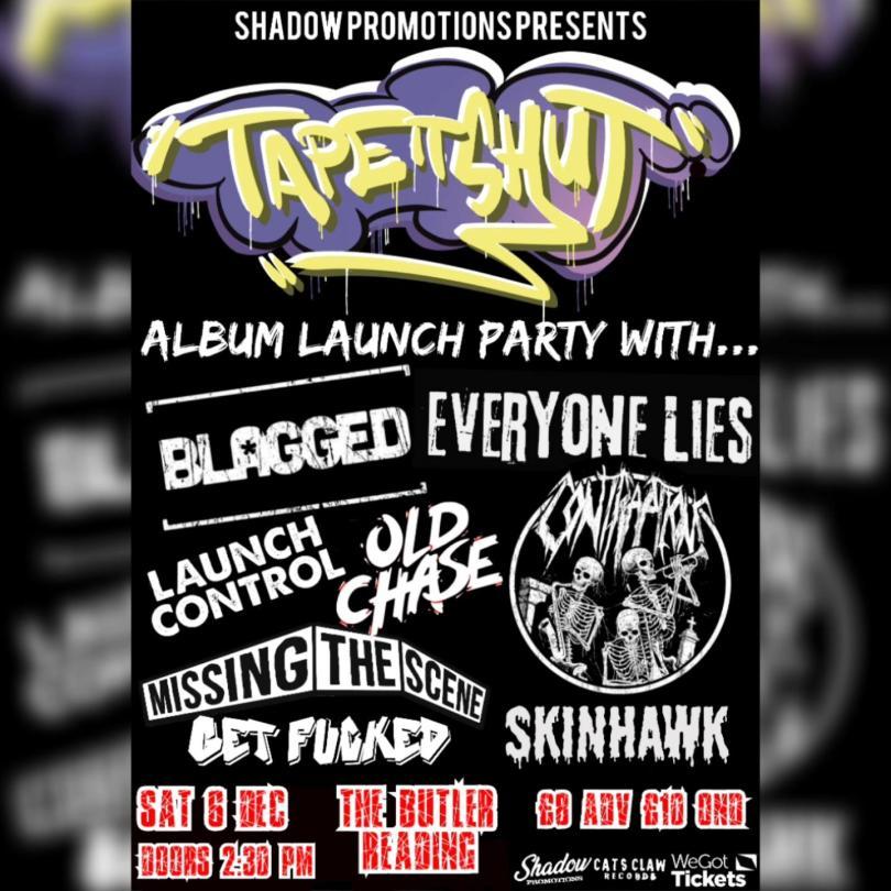 Tape It Shut album launch poster with band logos