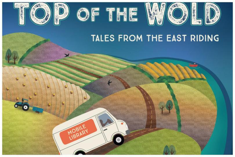 event poster with a cartoon image of a van driving through green fields