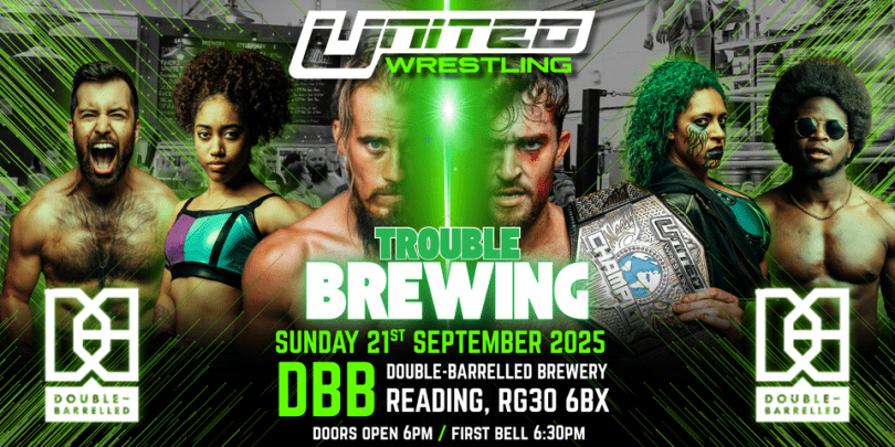 Banner for United Wrestling: Trouble Brewing featuring an assortment of wrestlers