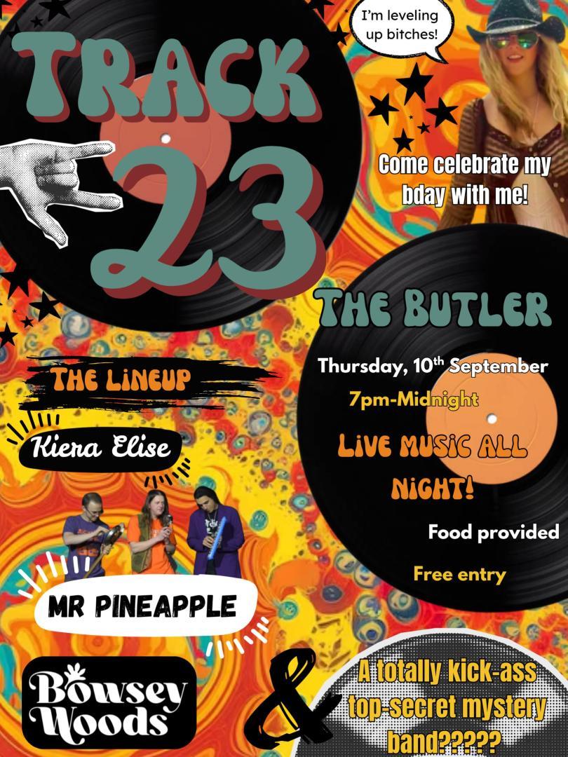 Track 23 poster with images of records and the acts performing