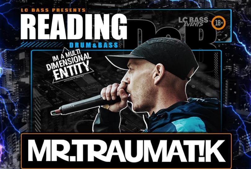 Poster with photo of Mr Traumatik wearing a baseball cap and singing into a microphone