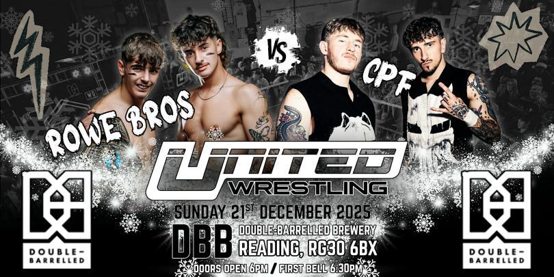 Poster featuring the United Wrestling and two teams of young male wrestlers