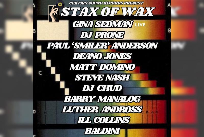 Stax of Wax poster with list of DJ names