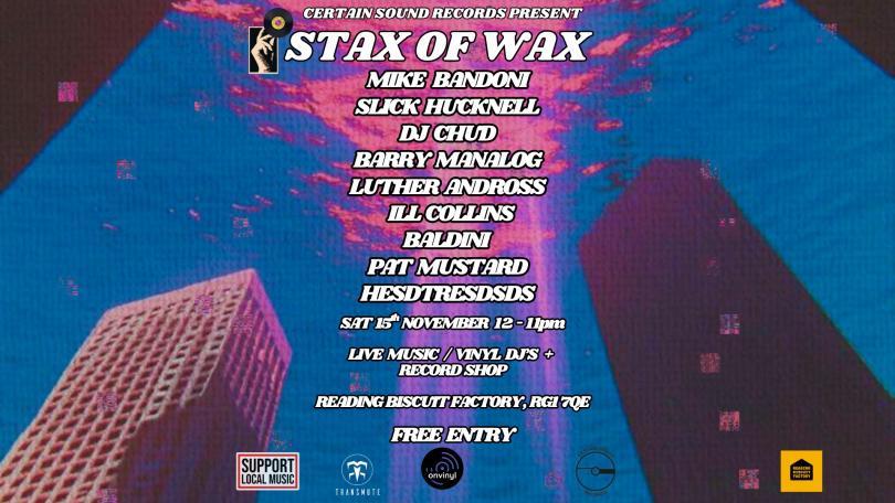Stax of Wax poster with list of DJ names