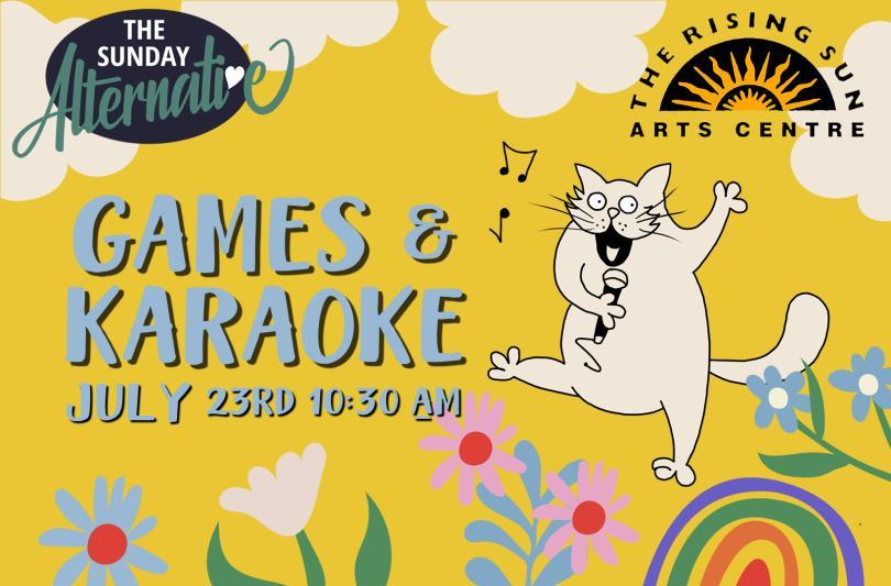 A cat singing and dancing amongst the flowers