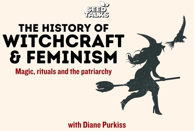 Silhouette of a witch next to the title  The History of Witchcraft and Feminism
