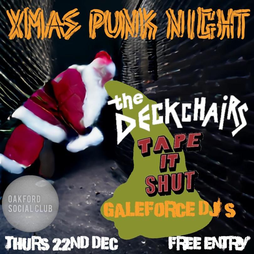 Xmas Punk Night poster with an image of Santa Claus throwing up