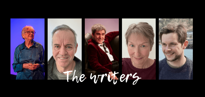 5 photos of our writers on a black background