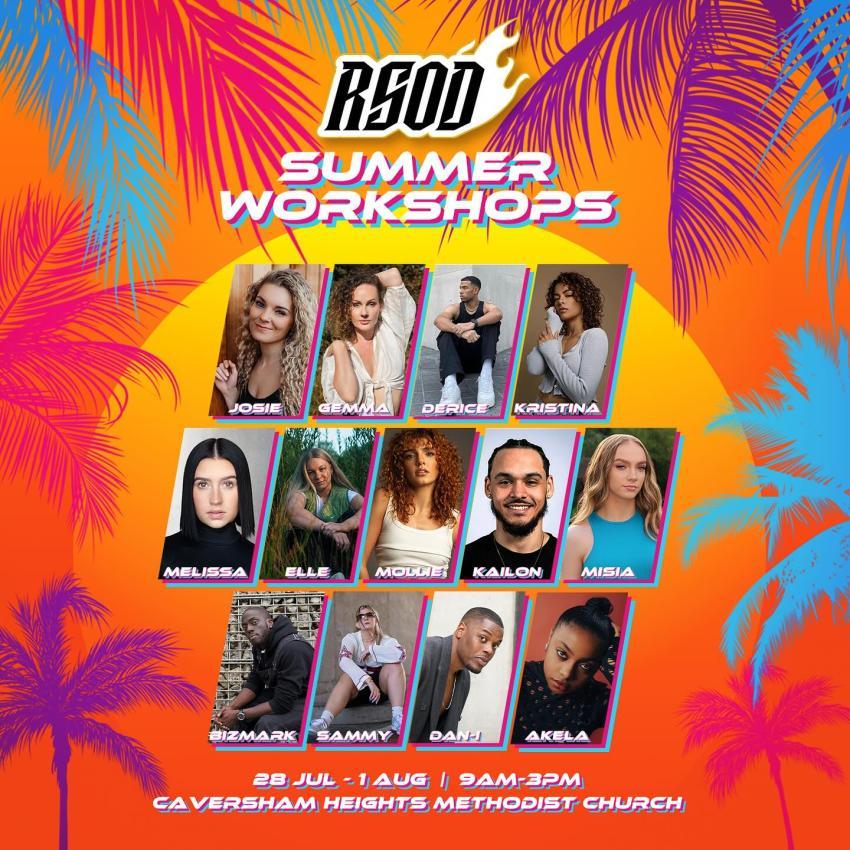 Poster featuring the RSOD summer workshop instructors:  Josie, Gemma, Derice, Kristina, Melissa, Elle, Mollie, Kailon, Misia, Bizmark, Sammy, Dan1 & Akela