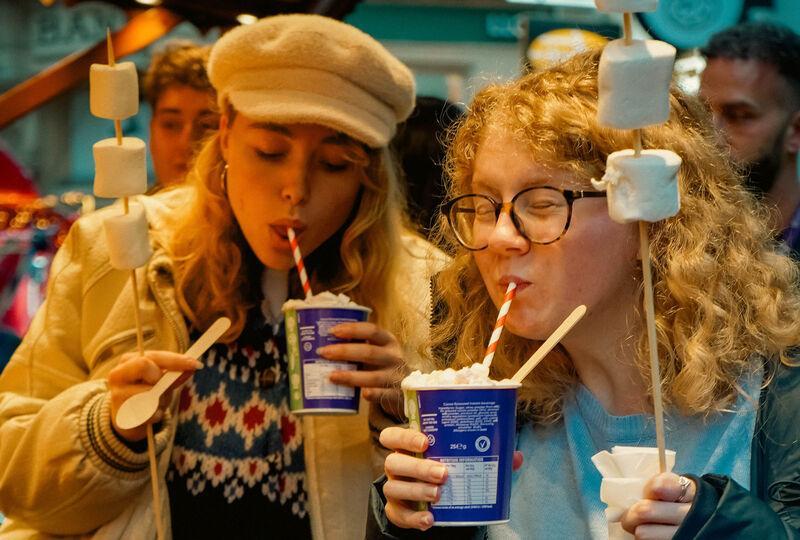 Girls drinking hot chocolate