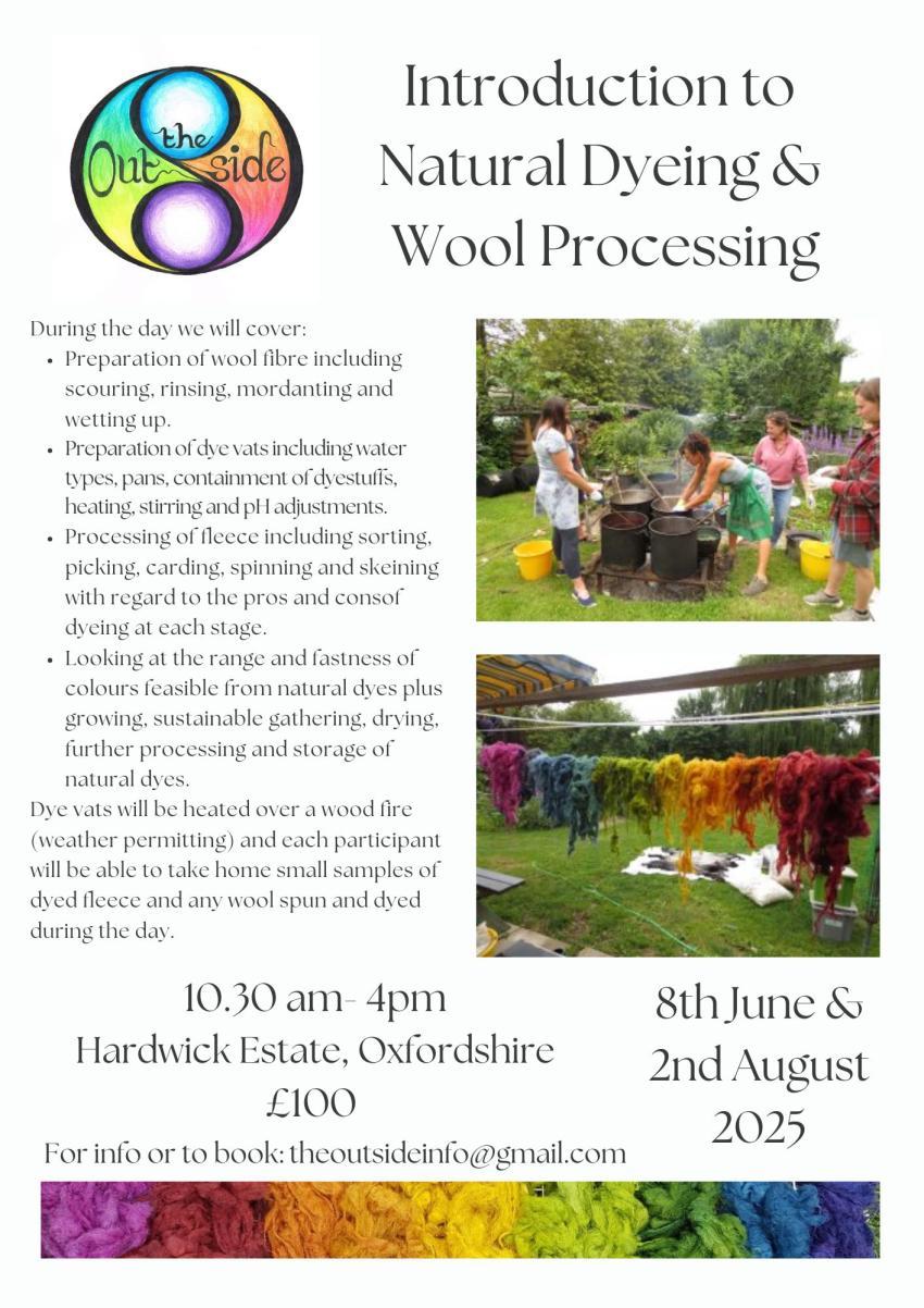 A flyer for An Introduction to Natural Dyeing and Wool Processing Workshop