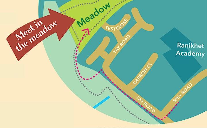 A map showing the meeting point is in the meadow adjacent to Lousehill Copse
