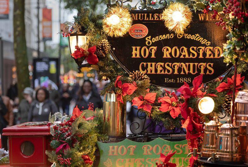 Hot roasted chestnuts stand