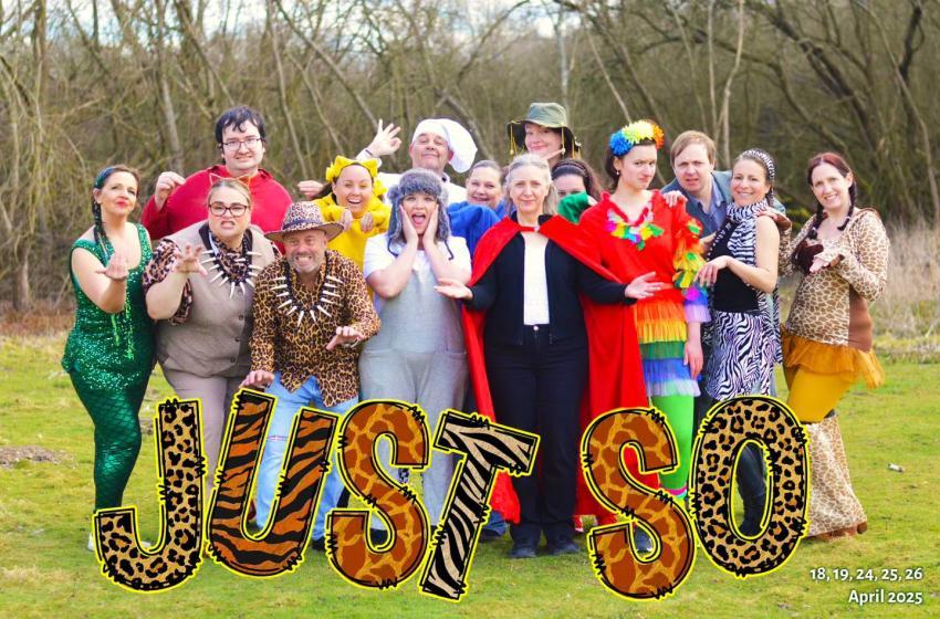 photo of the Just So cast, dressed in a variety of animal-themed costumes