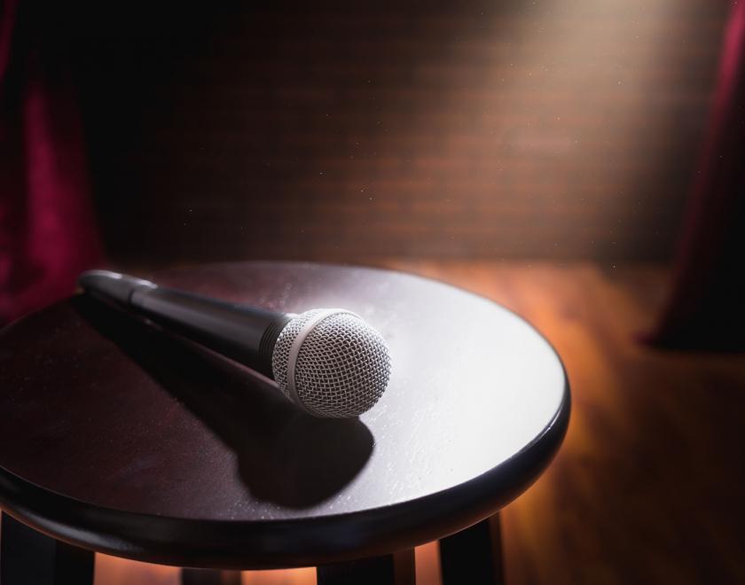 Microphone on a stool on stage