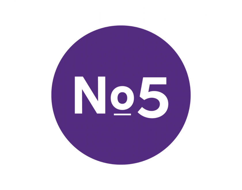 Purple circle logo with white text reading "No5" 