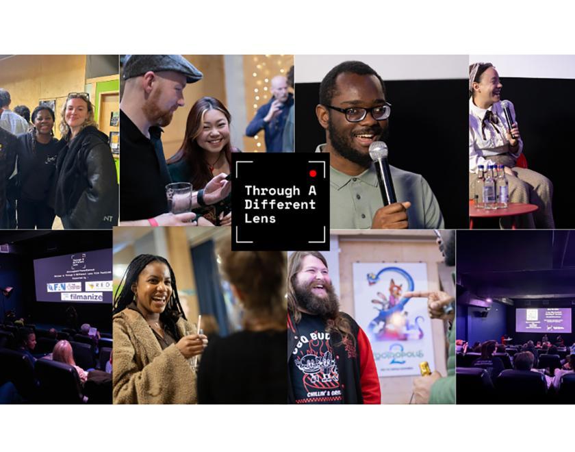 Through A Different Lens logo surrounded by images of attendees at recent events
