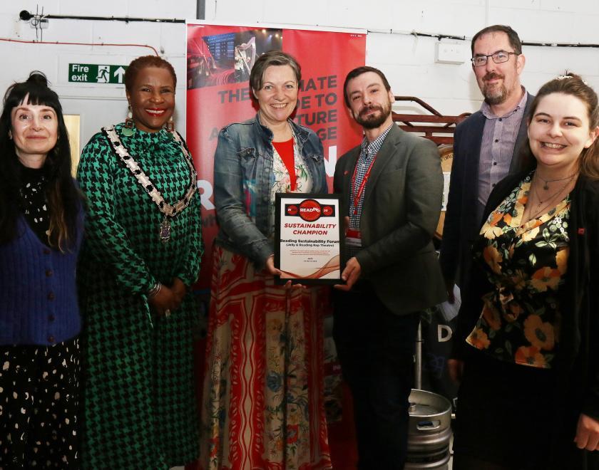 Deputy Mayor Alice Mpufo Coles, Sustainability Champions from Jelly and Reading Rep and Dylan Parkes at the What's On Reading Cultural Champions event