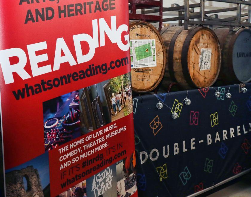 Banner and barrels at the Double-Barrelled Brewery