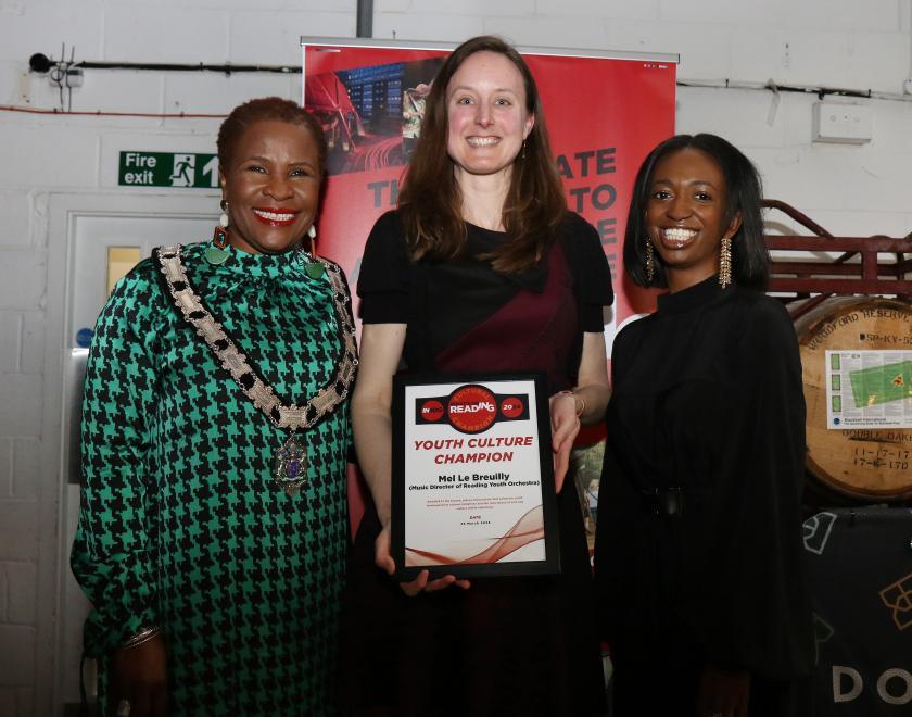 Deputy Mayor Alice Mpufo Coles, Youth Culture Champion Mel de Bruilly and Nathifa Jordan at the What's On Reading Cultural Champions event