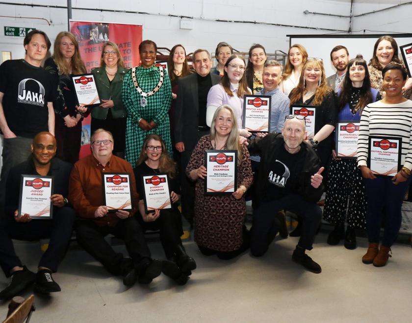 All the winners share the stage at the What's On Reading Cultural Champions event