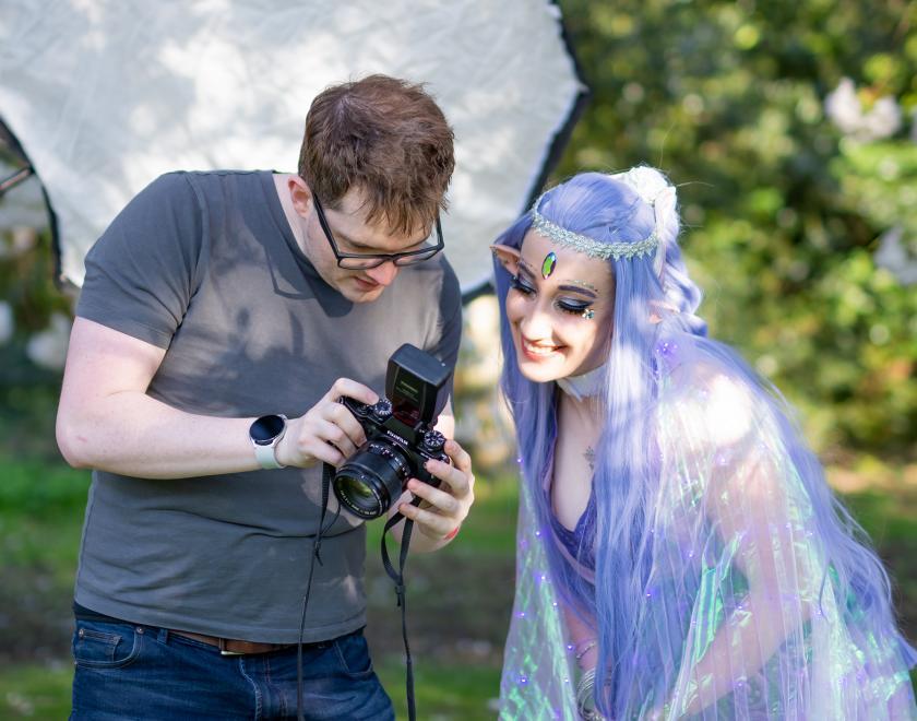 Cosplay photography on the university grounds at CosXPo