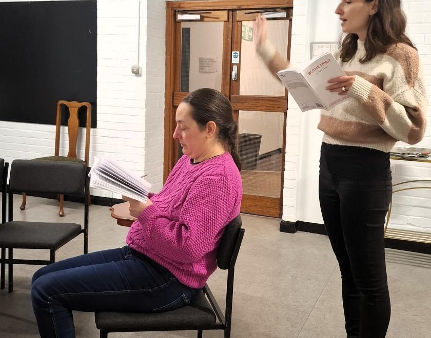 The cast of Blithe Spirit in rehearsal